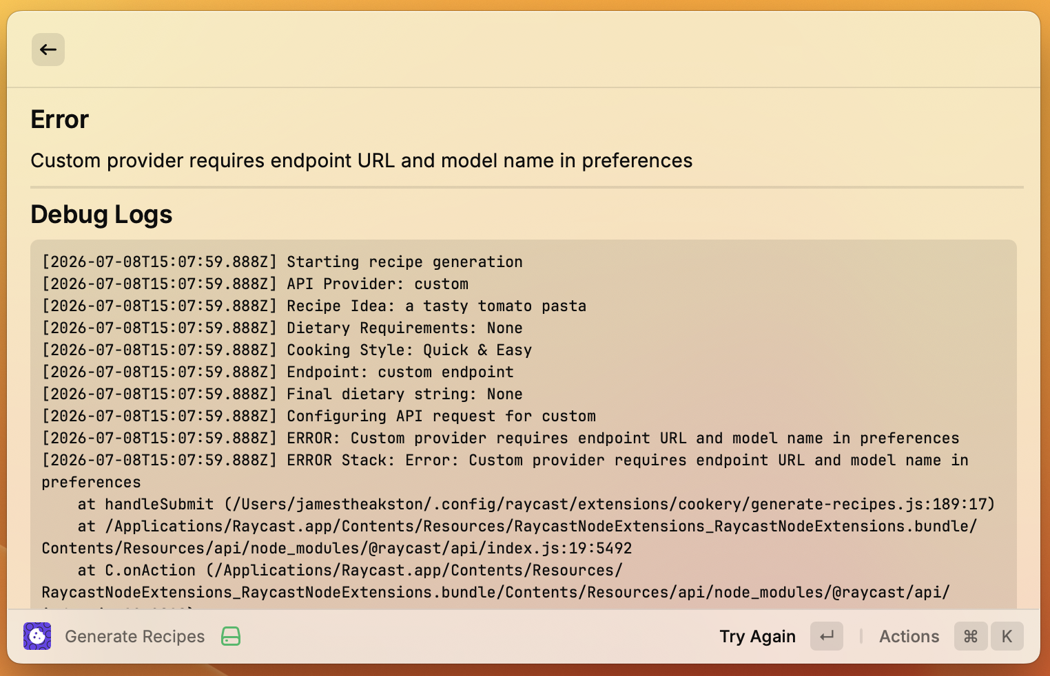 Custom provider data invalid error
